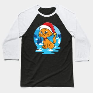 Christmas Cat Santa Hat Winter Gift Baseball T-Shirt